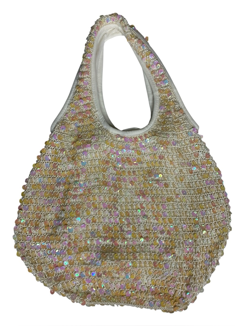 Y2K Sequin Crochet slouchy material Tote Bag in Cream and Iridescent Fairycore
